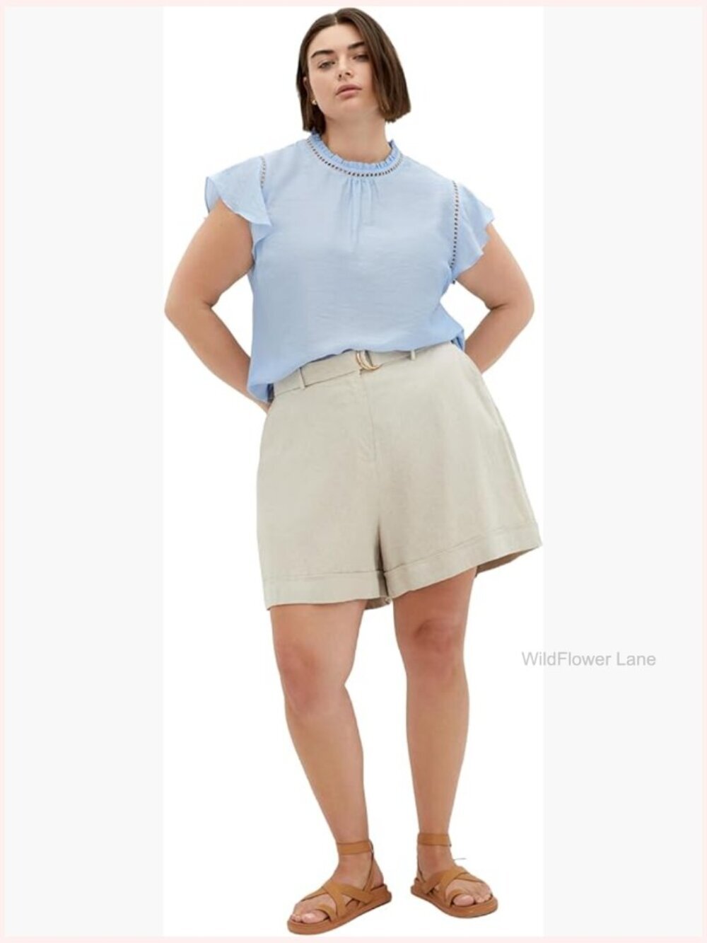 Plus Size Boho Flutter Sleeve Crew Neck Blouse